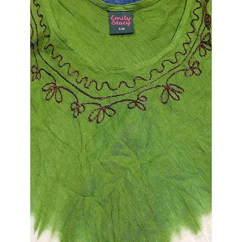 Emily Stacy Boho Sleeveless Umbrella Sundress Tie Dye Embroidered Neck S/M - Picture 6 of 10